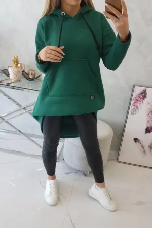 Padded sweatshirt with long back and hood dark green
