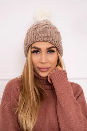 Cap with fleece Ilona K218 beige+ecru