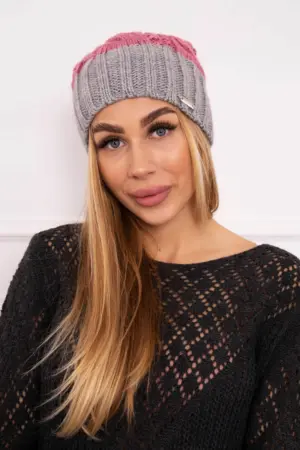 Cap with fleece Paris K212 dark pink+gray