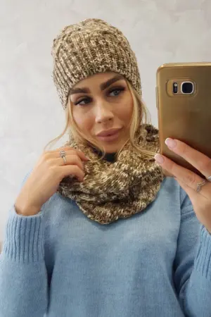 Women's set with fleece Lucyna K317 khaki+ecru