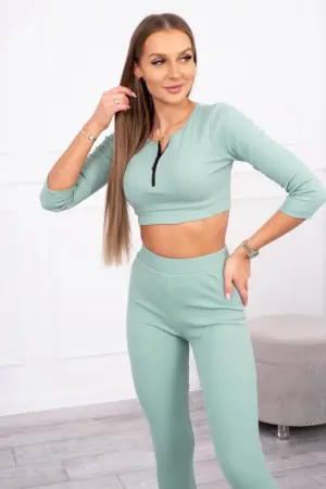 Ribbed crop top set dark mint