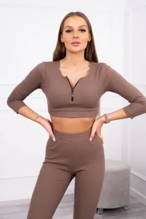 Ribbed crop top set mocca