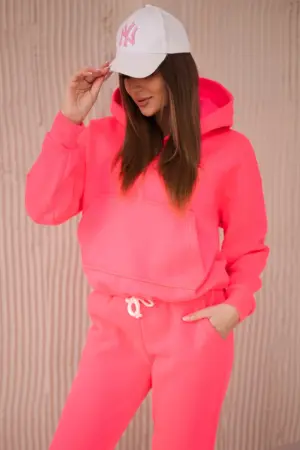 Insulated set with a sweatshirt tied at the bottom pink neon