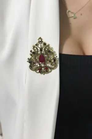 Brooch XZ459-191 gold + red