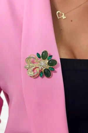Brooch XZ459-74 golden + green