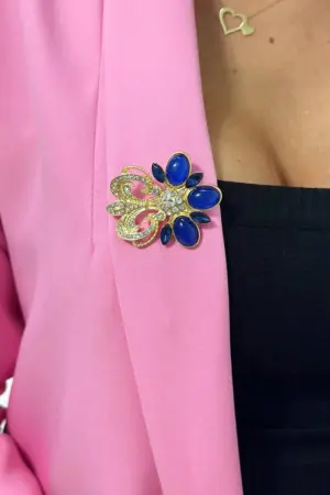 Brooch XZ459-74 gold + cornflower