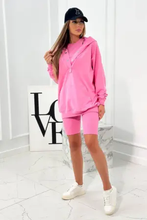 Set 3 in 1 sweatshirt, top and short leggings pink