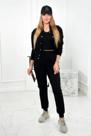 Set 3 in 1 sweatshirt with press studs + top + pants black