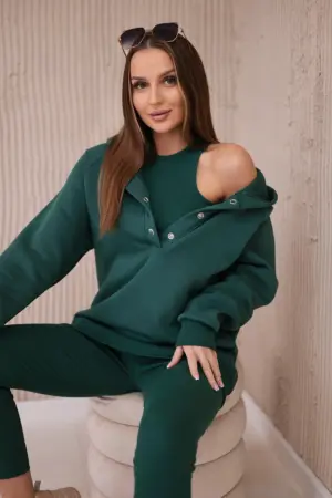 Set 3 in 1 sweatshirt, top and leggings dark green
