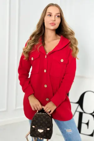 Insulated cotton sweatshirt with decorative buttons red