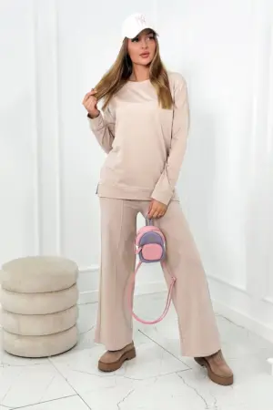 Cotton set Sweatshirt + Trousers with wide leg light beige