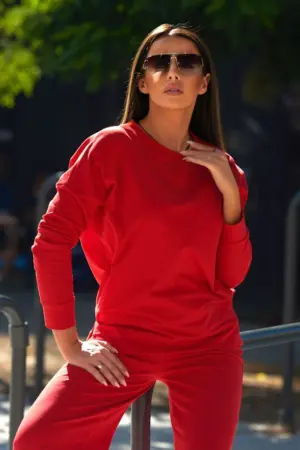 Cotton set Sweatshirt + Trousers with wide leg red