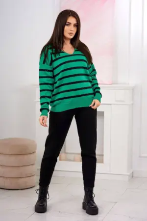 Sweater set Striped sweatshirt + Pants green