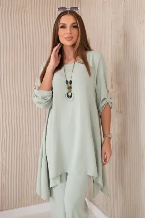 Set of blouse + pants with pendant dark mint