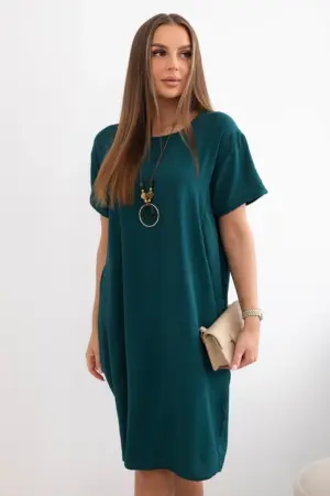 Dress with pockets and pendant dark green