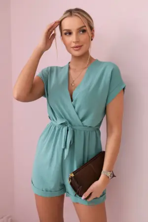 Short jumpsuit tied at the waist dark mint
