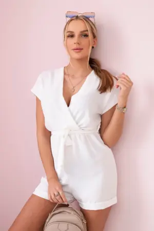 Short jumpsuit tied at the waist ecru