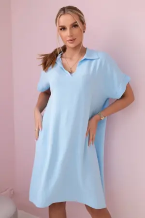 V-neck dress with collar blue
