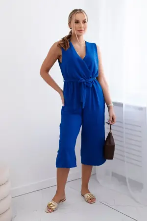 Jumpsuit tied at the waist with straps cornflower blue