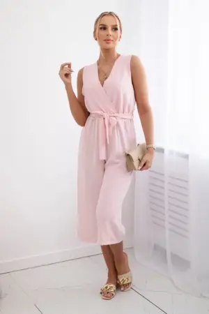Jumpsuit tied at the waist with straps powder pink