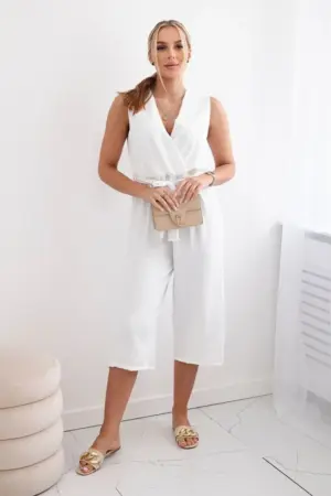 Jumpsuit tied at the waist with straps ecru