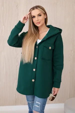 Insulated cotton sweatshirt with decorative buttons dark green