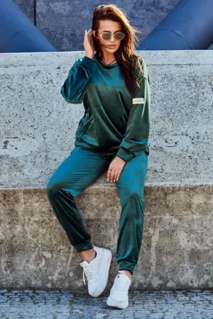 Velour set sweatshirt + pants dark green