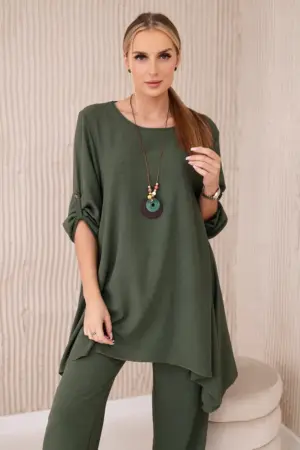 Set of blouse + pants with pendant khaki