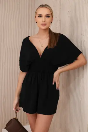 Ruffled waist jumpsuit black