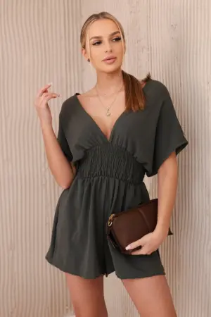 Ruffled waist jumpsuit khaki