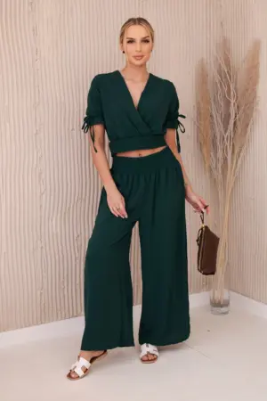 Two-piece set of trousers blouse dark green