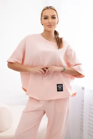 Cotton set blouse + trousers powder pink