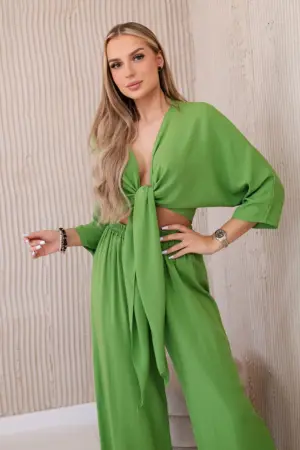 Viscose set blouse tied at the bottom + trousers kiwi