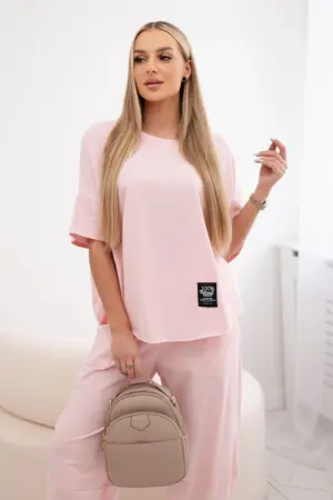 Cotton set blouse + trousers light pink