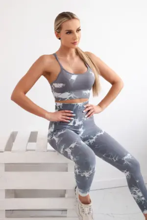 Fitness set top + push up leggings grey + white