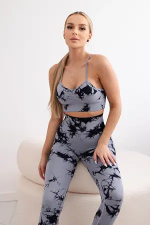 Fitness set top with adjustable straps + push up leggings grey
