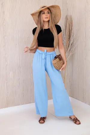 Trousers with a wide waistband blue