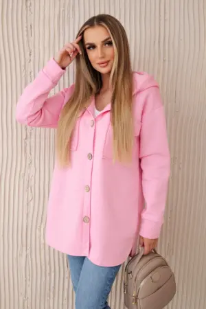 Insulated cotton sweatshirt with decorative buttons light pink