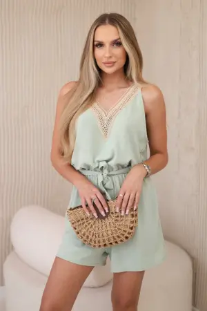 Short jumpsuit with decorative lace  dark mint