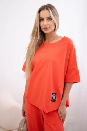 Cotton set blouse + trousers coral