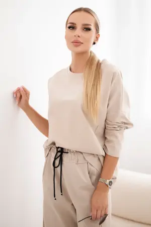 Set Punto Milano Winter sweatshirt + wide-leg trousers dark beige