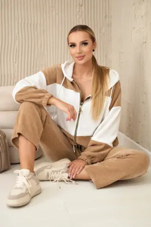 Ribbed velour set sweatshirt + trousers camel