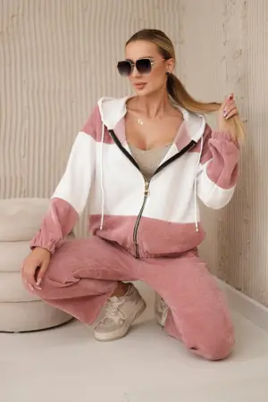Ribbed velour set sweatshirt + trousers dark pink